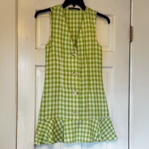 Zara Green and White Checkered Mini Dress